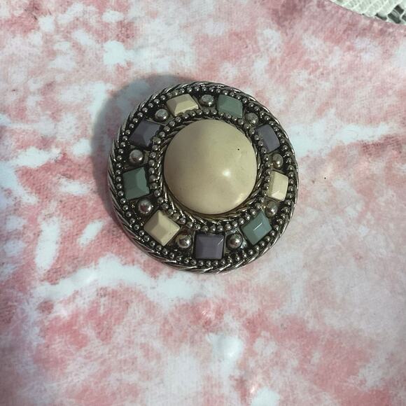 Vintage Retro Brooch Pin Beiges Blues - Picture 6 of 11